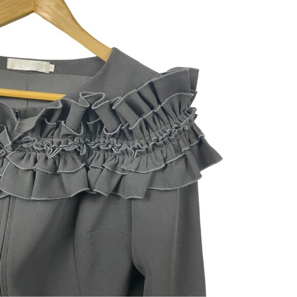 Anne Fontaine Black Ecrin Ruffle Trim Zip Front Jacket Size 40/ M - Picture 5 of 7